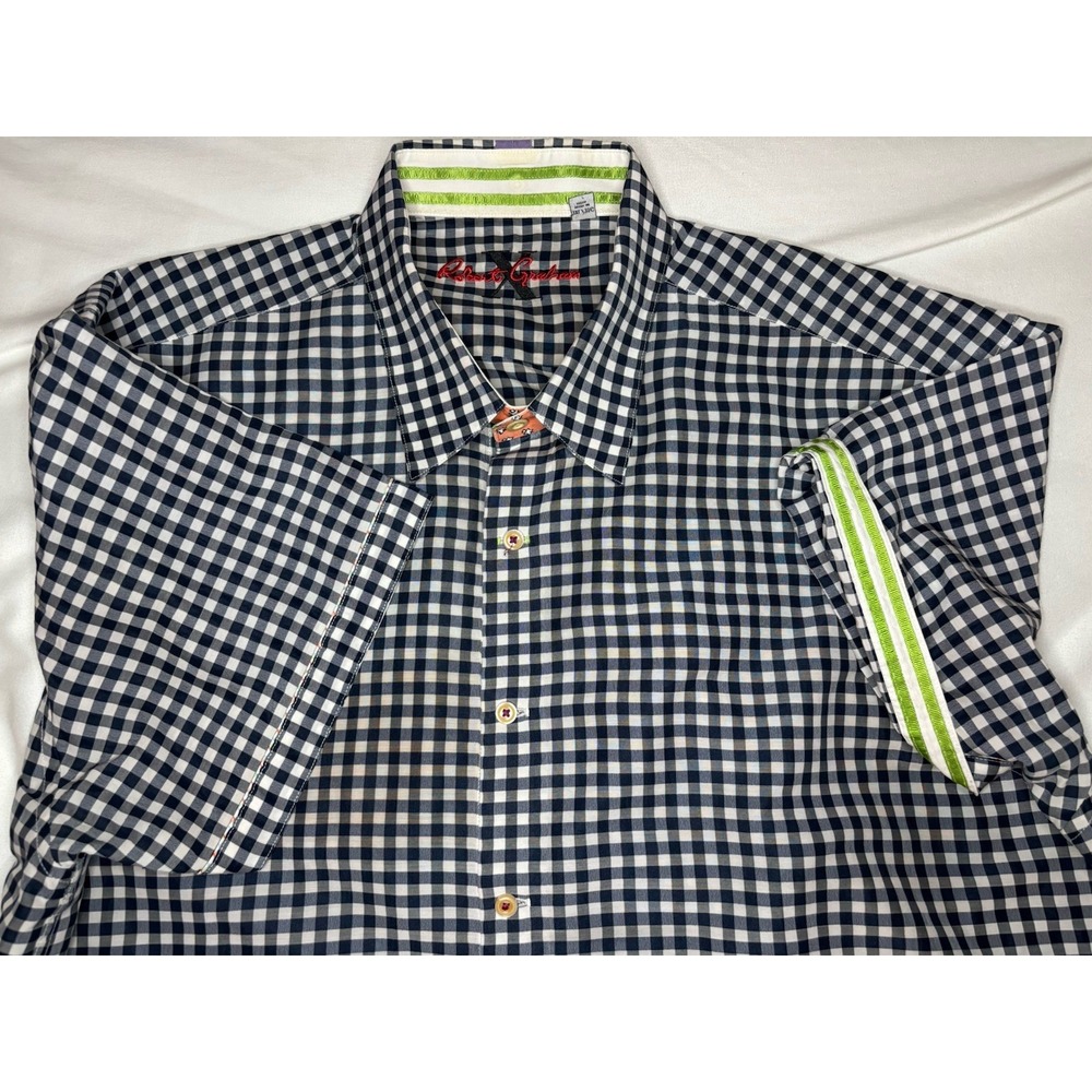 Robert Graham X Collection 3XL Blue Gingham Check Short Sleeve Button Up Shirt